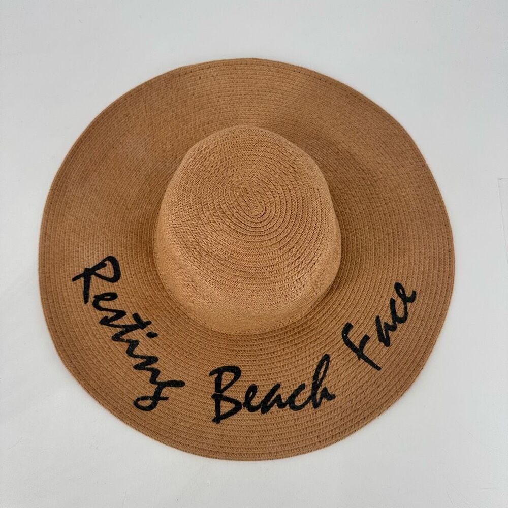 Vivian Collection Straw Wide Brim Floppy‎ Sun Hat Resting Beach Face Tan Black
